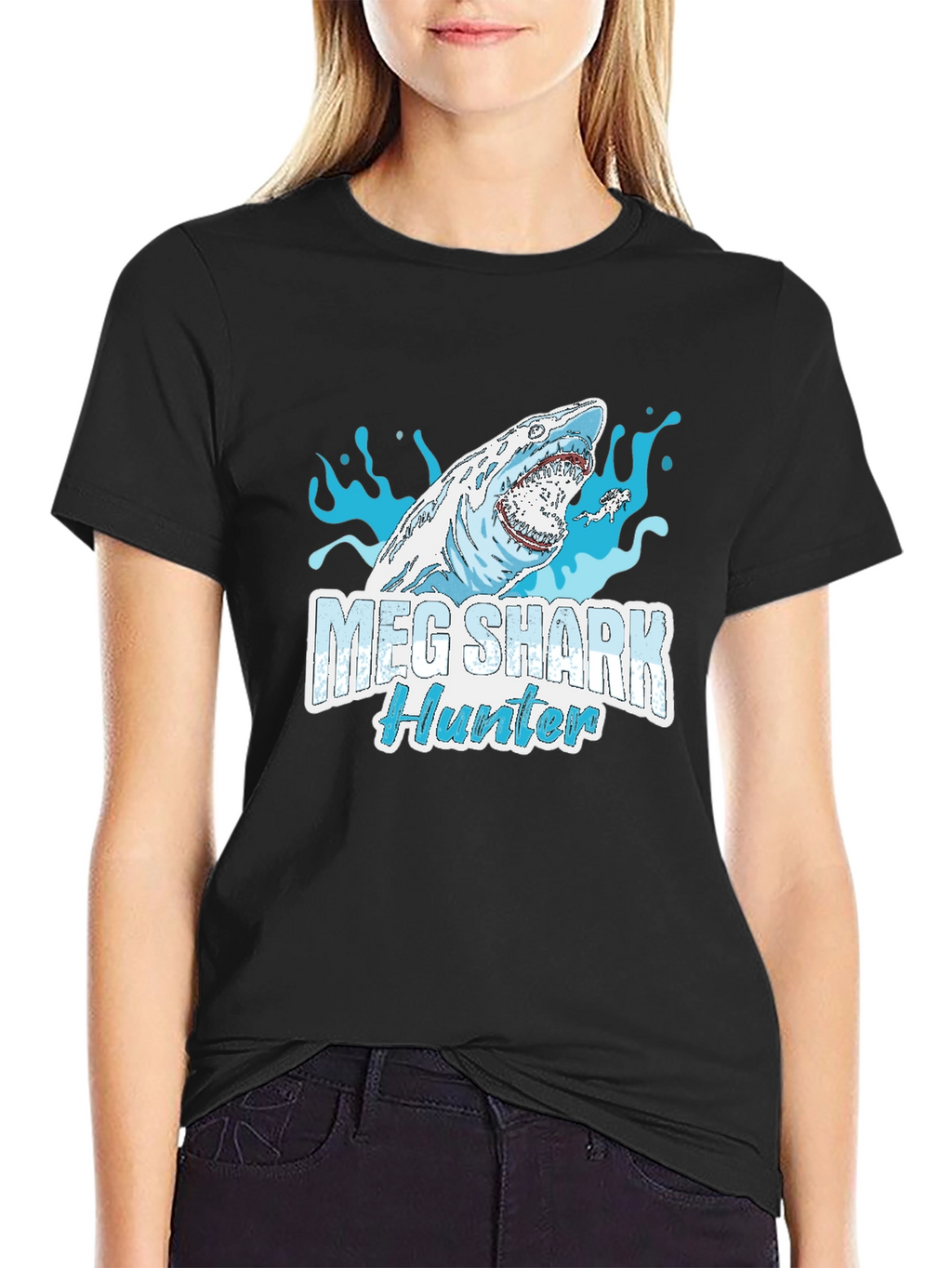 Meg Shark Hunter Graphic Tee - Cool Shark Design