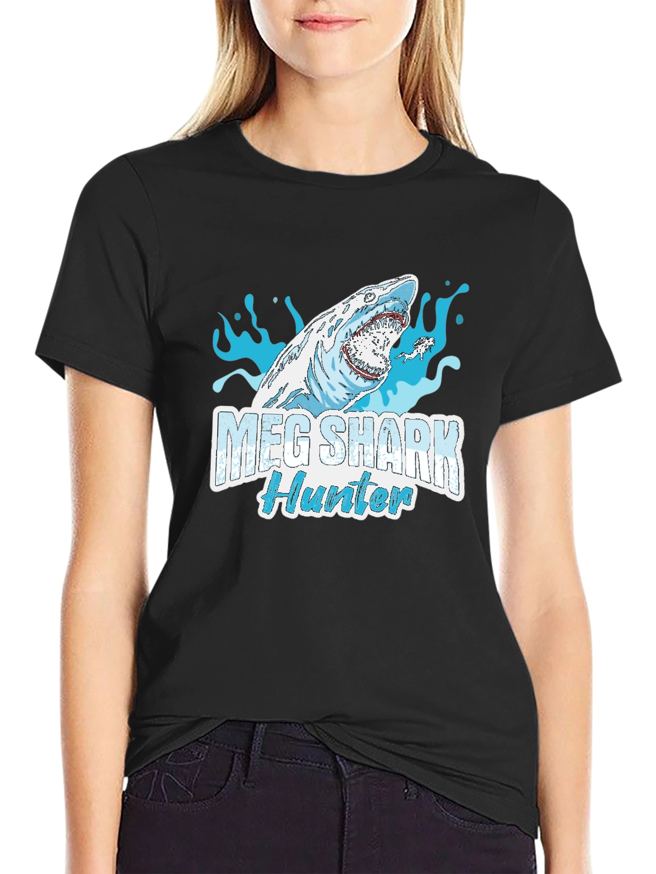 Meg Shark Hunter Graphic Tee - Cool Shark Design