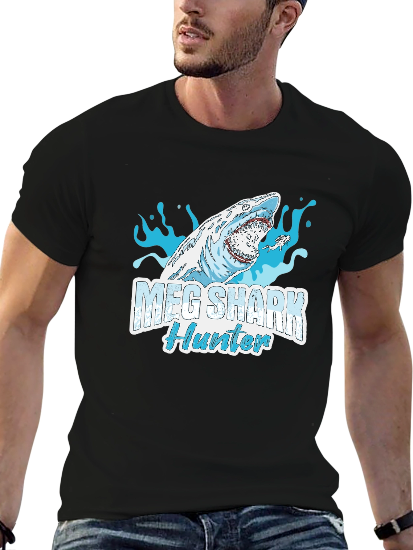 Meg Shark Hunter Graphic Tee - Cool Shark Design