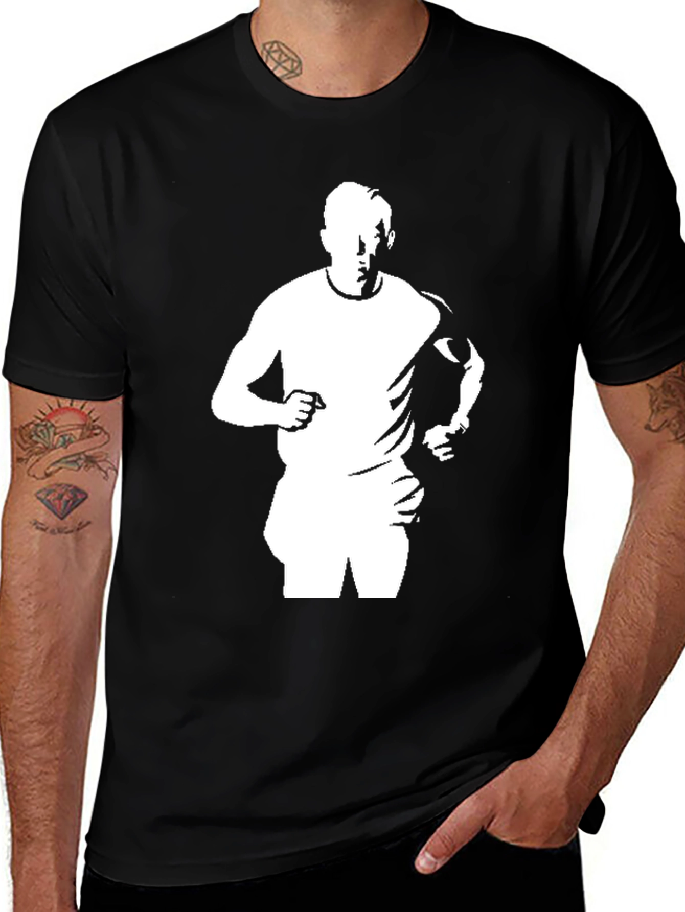 Black T-Shirt with Running Man Graphic