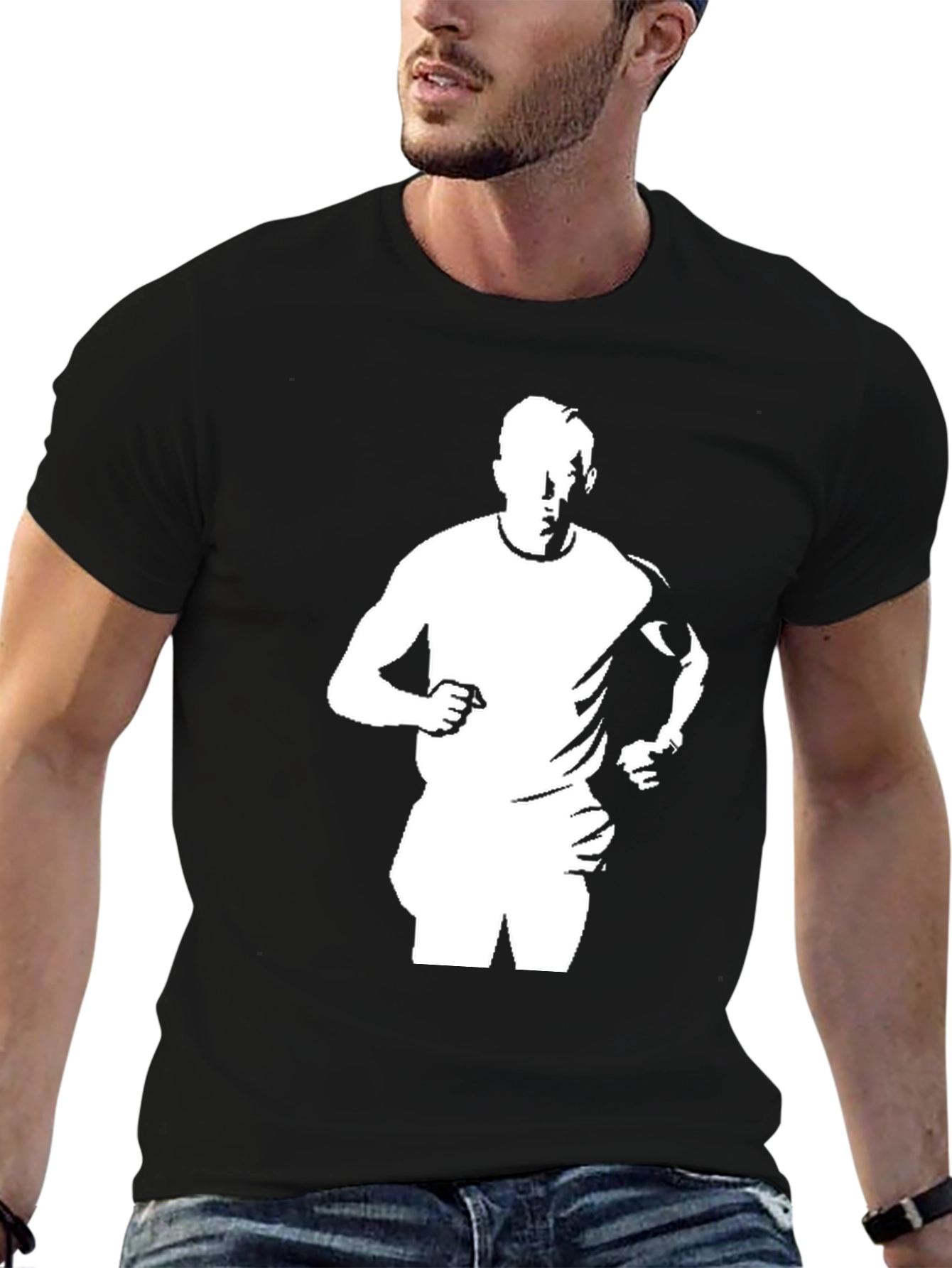 Black T-Shirt with Running Man Graphic