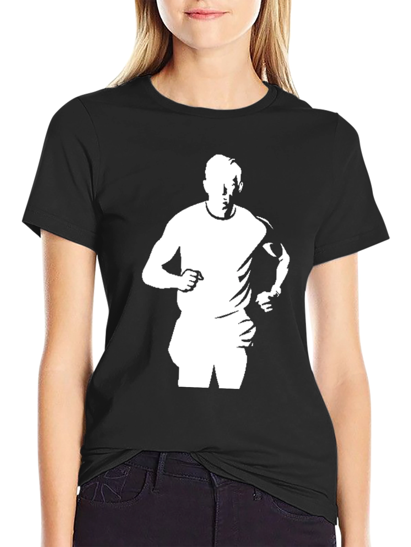 Black T-Shirt with Running Man Graphic