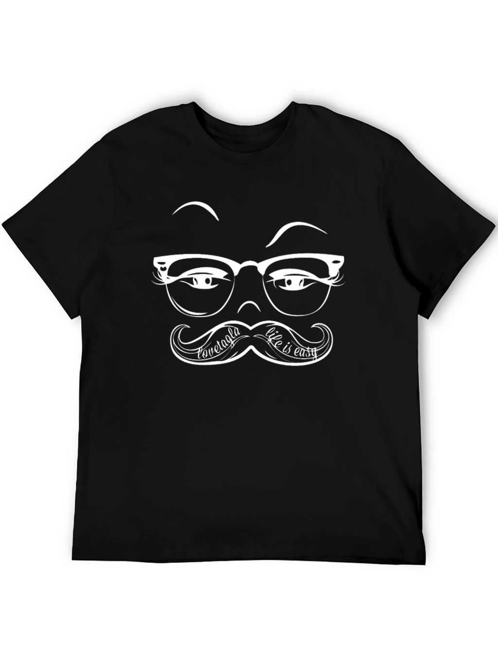 Funny Moustache Glasses Graphic Black T-Shirt
