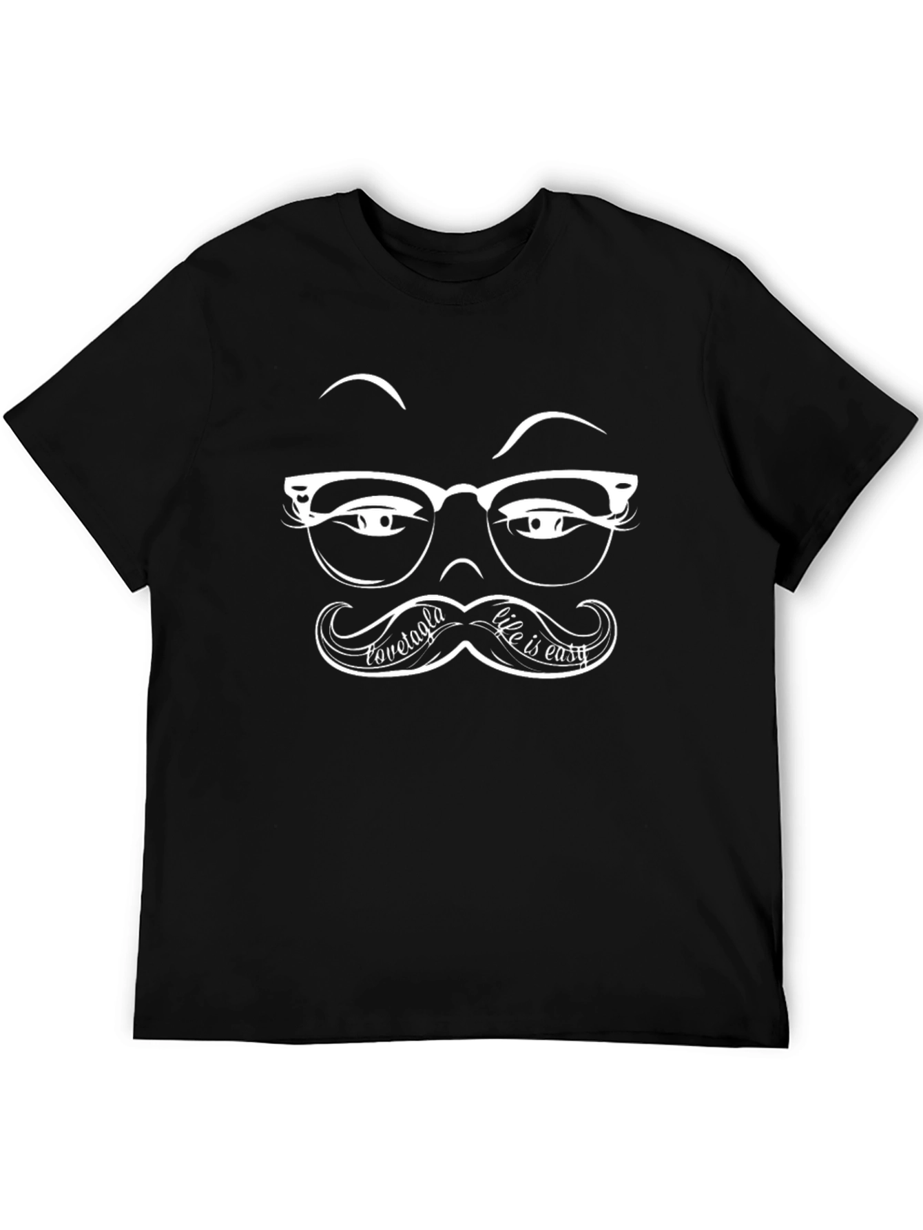 Funny Moustache Glasses Graphic Black T-Shirt