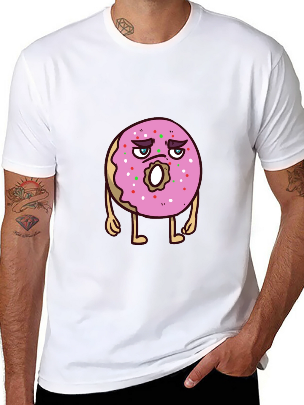 Cartoon Donut Graphic Tee - Black Cotton T-Shirt