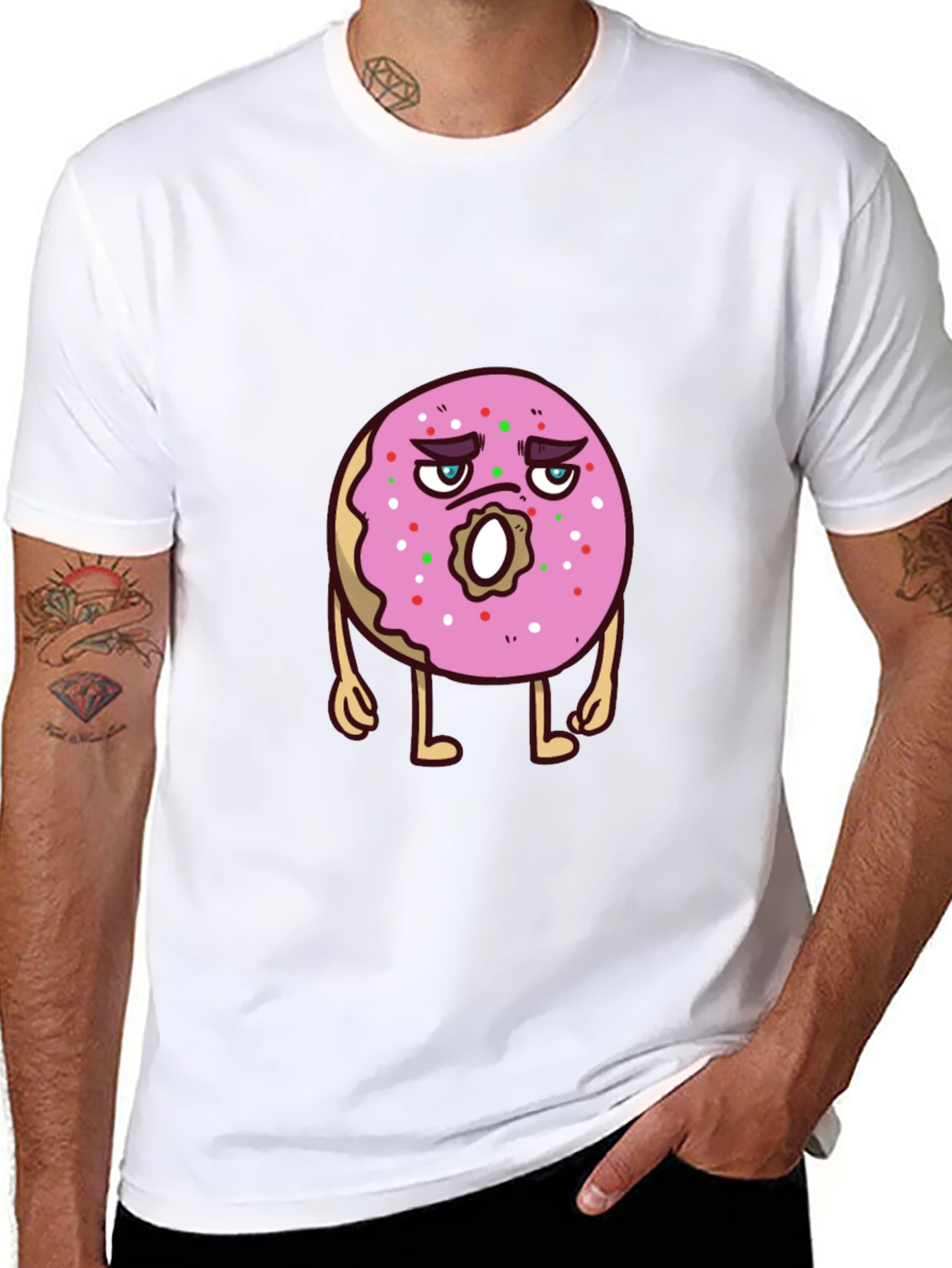 Cartoon Donut Graphic Tee - Black Cotton T-Shirt