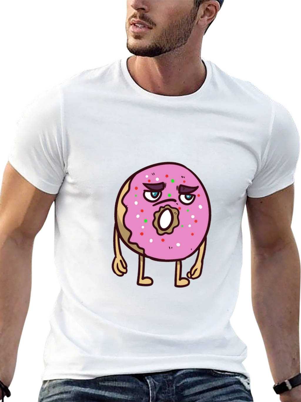 Cartoon Donut Graphic Tee - Black Cotton T-Shirt