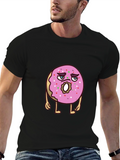 Cartoon Donut Graphic Tee - Black Cotton T-Shirt