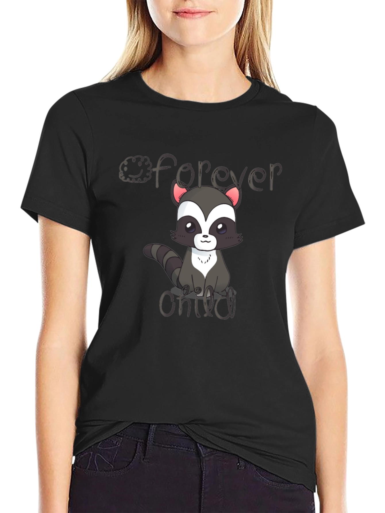 Forever Child Raccoon Graphic Tee - Cute Black Shirt