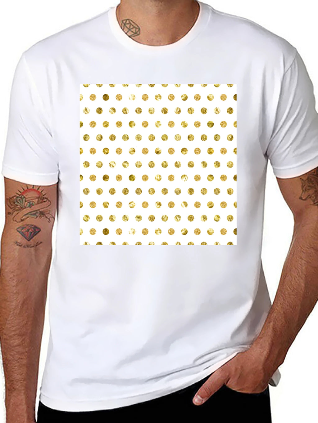 Trendy Black T-Shirt with Gold Polka Dot Design