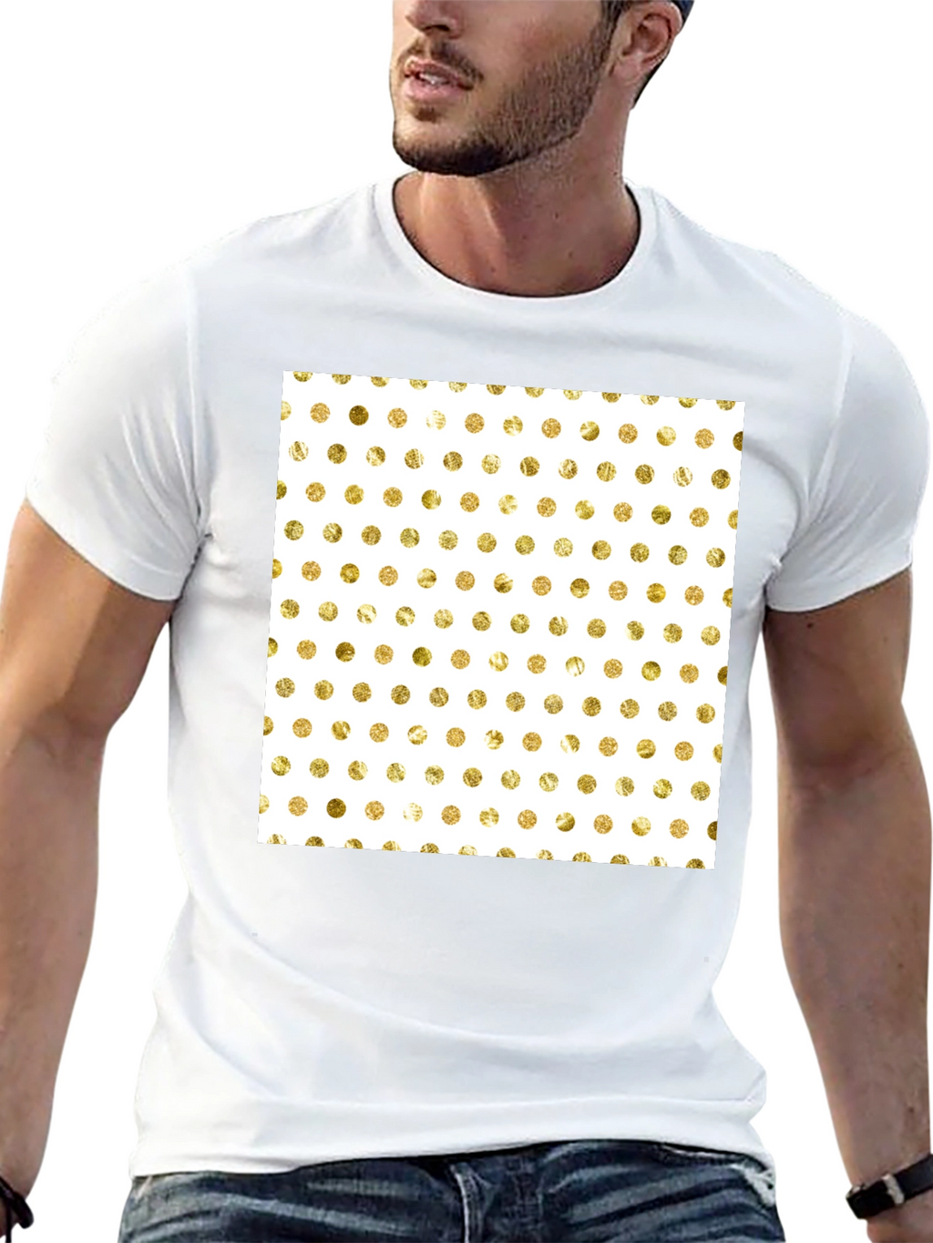 Trendy Black T-Shirt with Gold Polka Dot Design