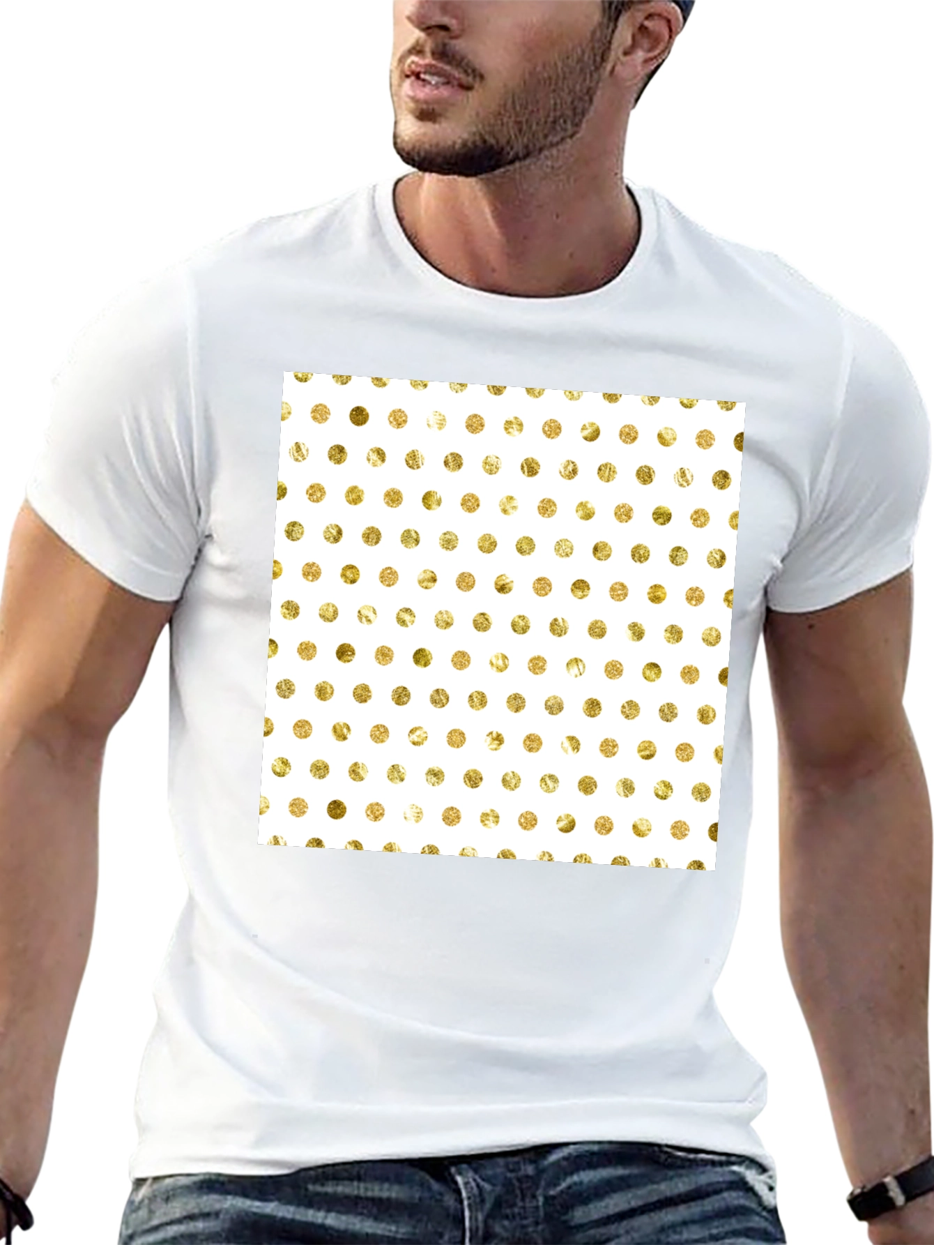 Trendy Black T-Shirt with Gold Polka Dot Design