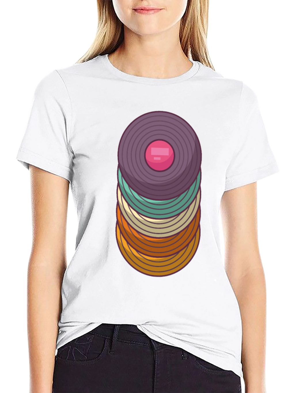 Retro Vinyl Record Stack Graphic T-Shirt