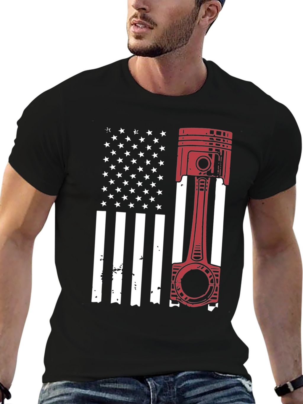 American Flag Piston Graphic T-Shirt
