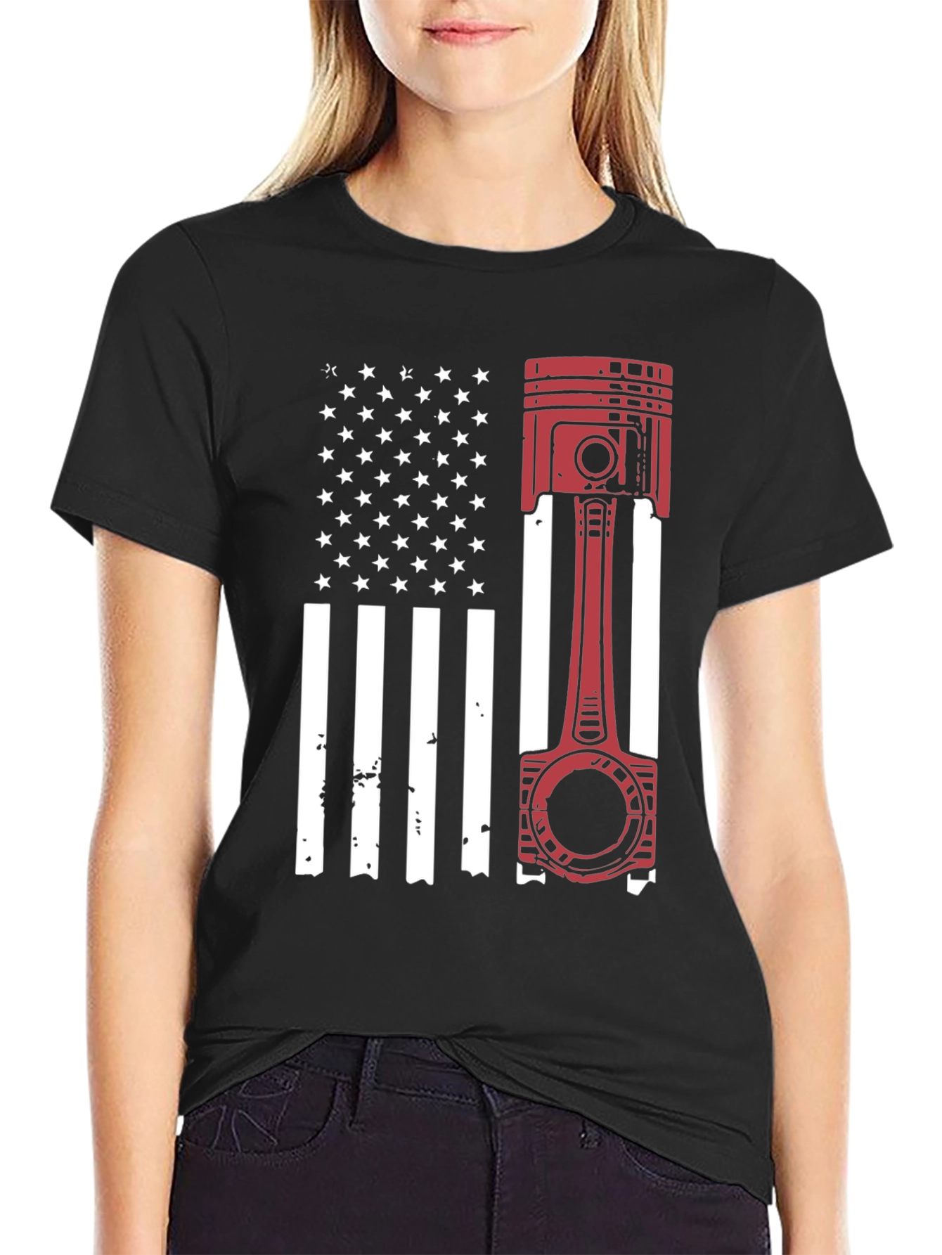 American Flag Piston Graphic T-Shirt