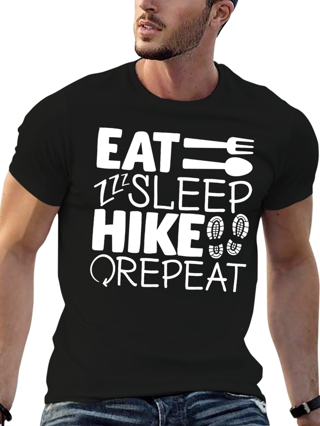 Eat Sleep Hike Repeat Black Graphic T-Shirt