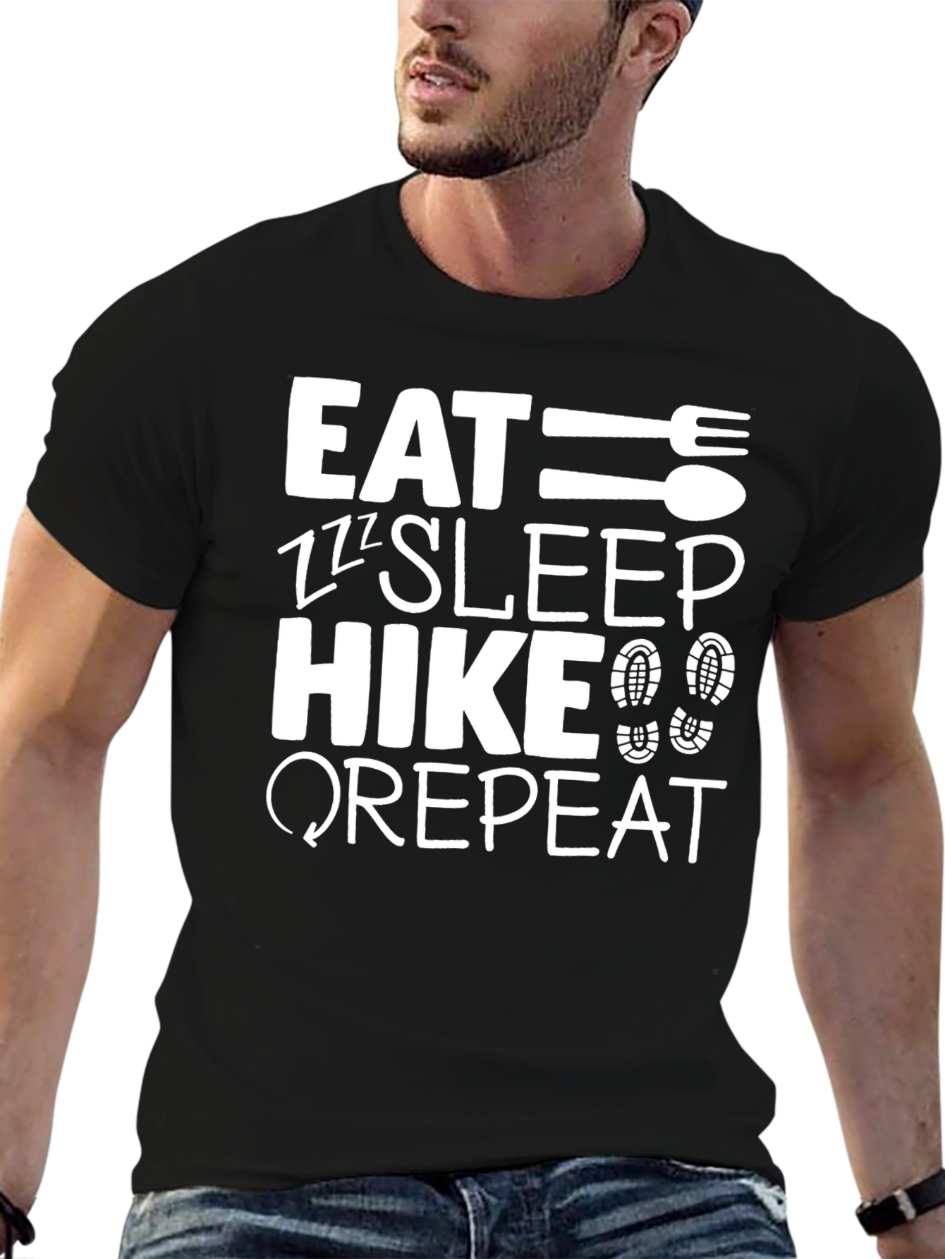 Eat Sleep Hike Repeat Black Graphic T-Shirt