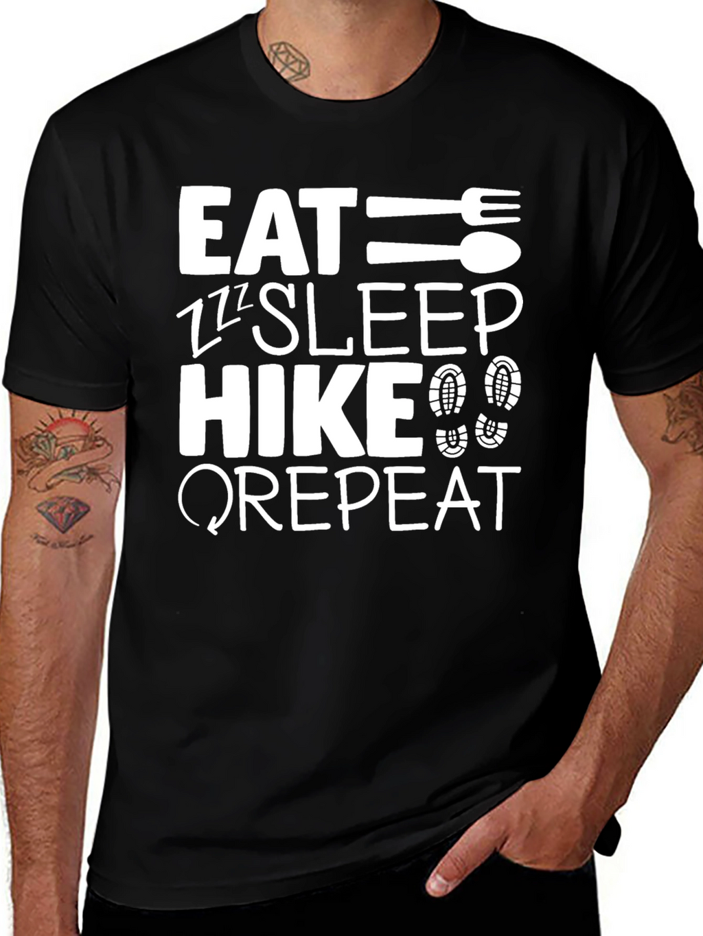 Eat Sleep Hike Repeat Black Graphic T-Shirt