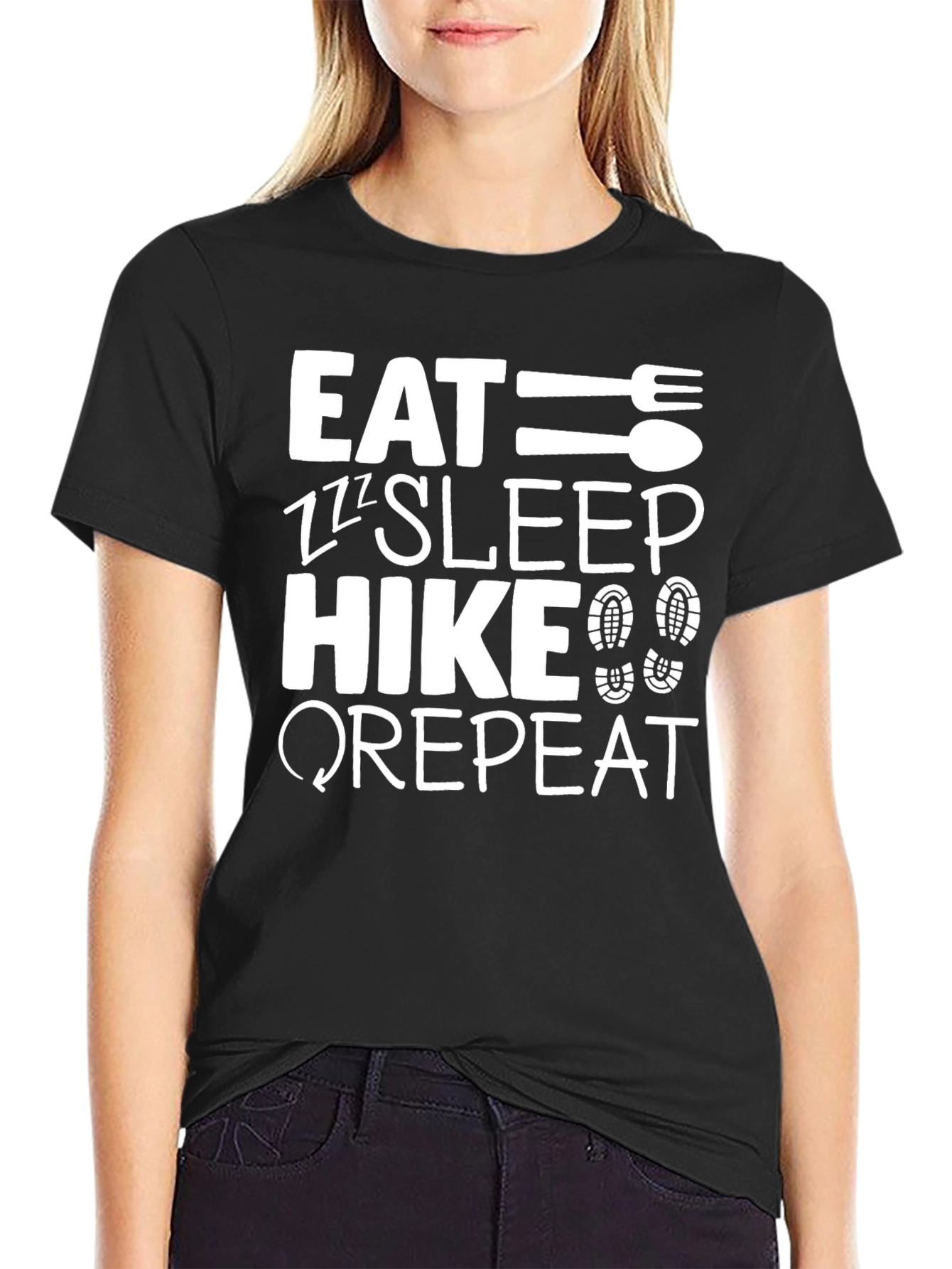 Eat Sleep Hike Repeat Black Graphic T-Shirt