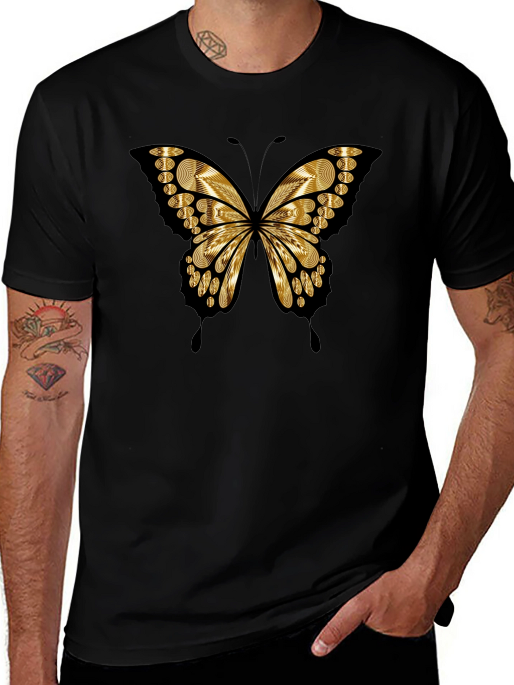Butterfly Print Black Casual Tee