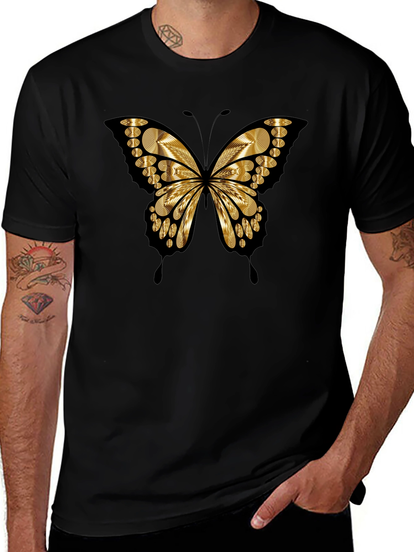 Butterfly Print Black Casual Tee