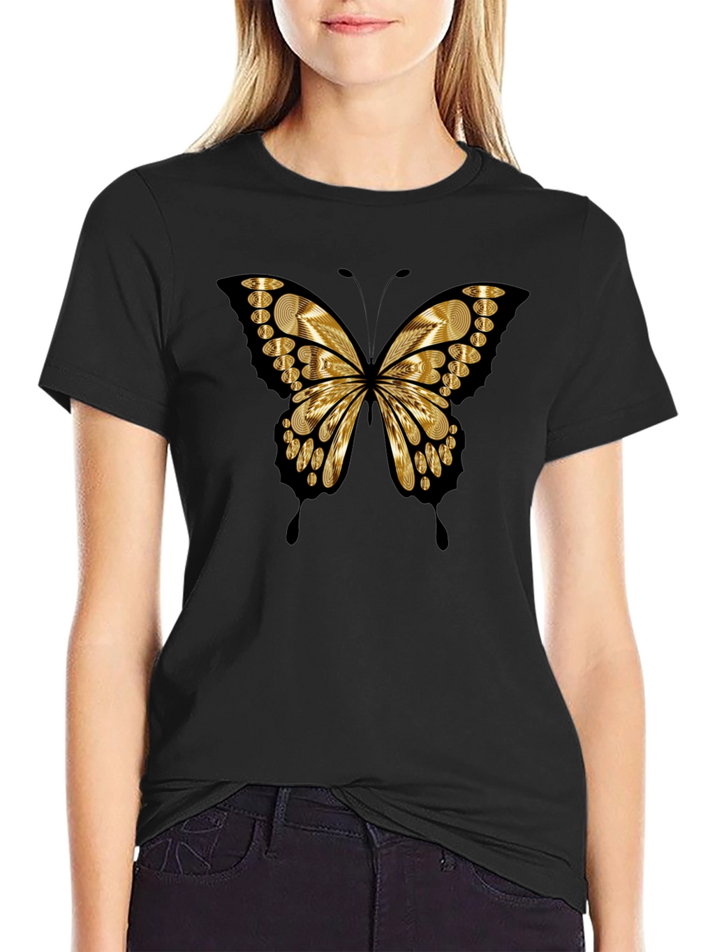 Butterfly Print Black Casual Tee