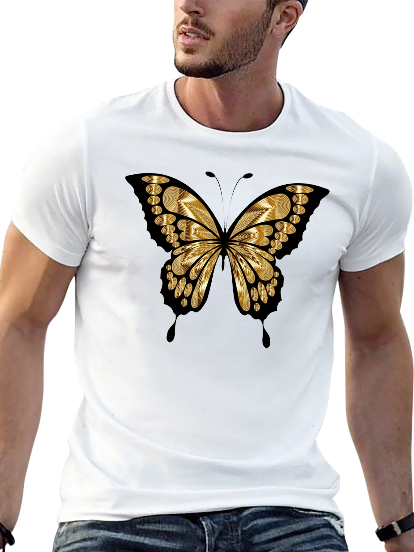 Butterfly Print Black Casual Tee