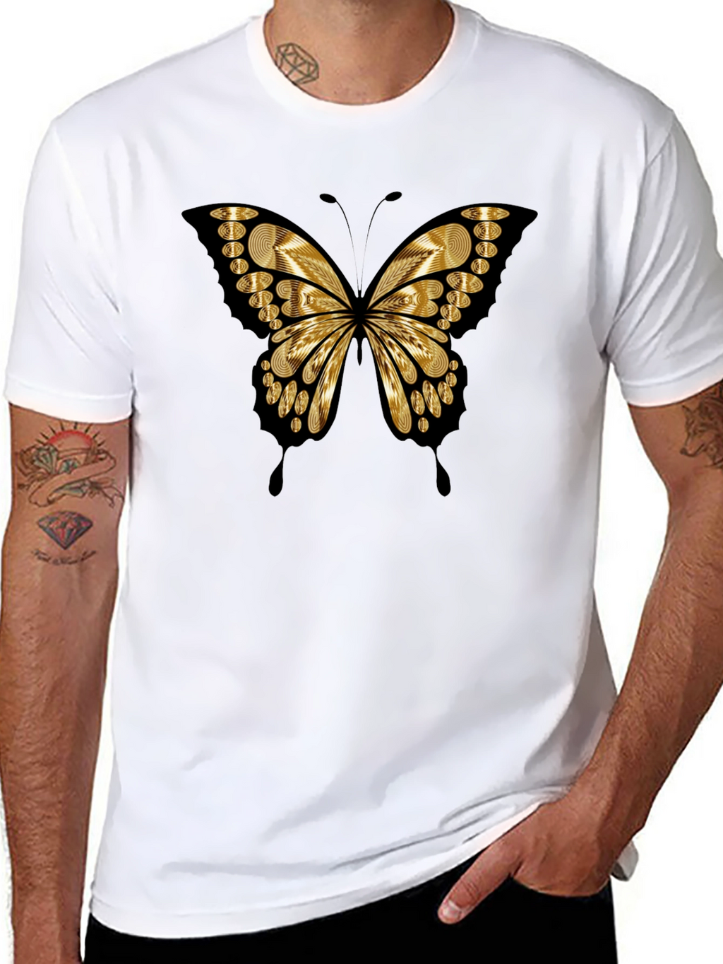 Butterfly Print Black Casual Tee