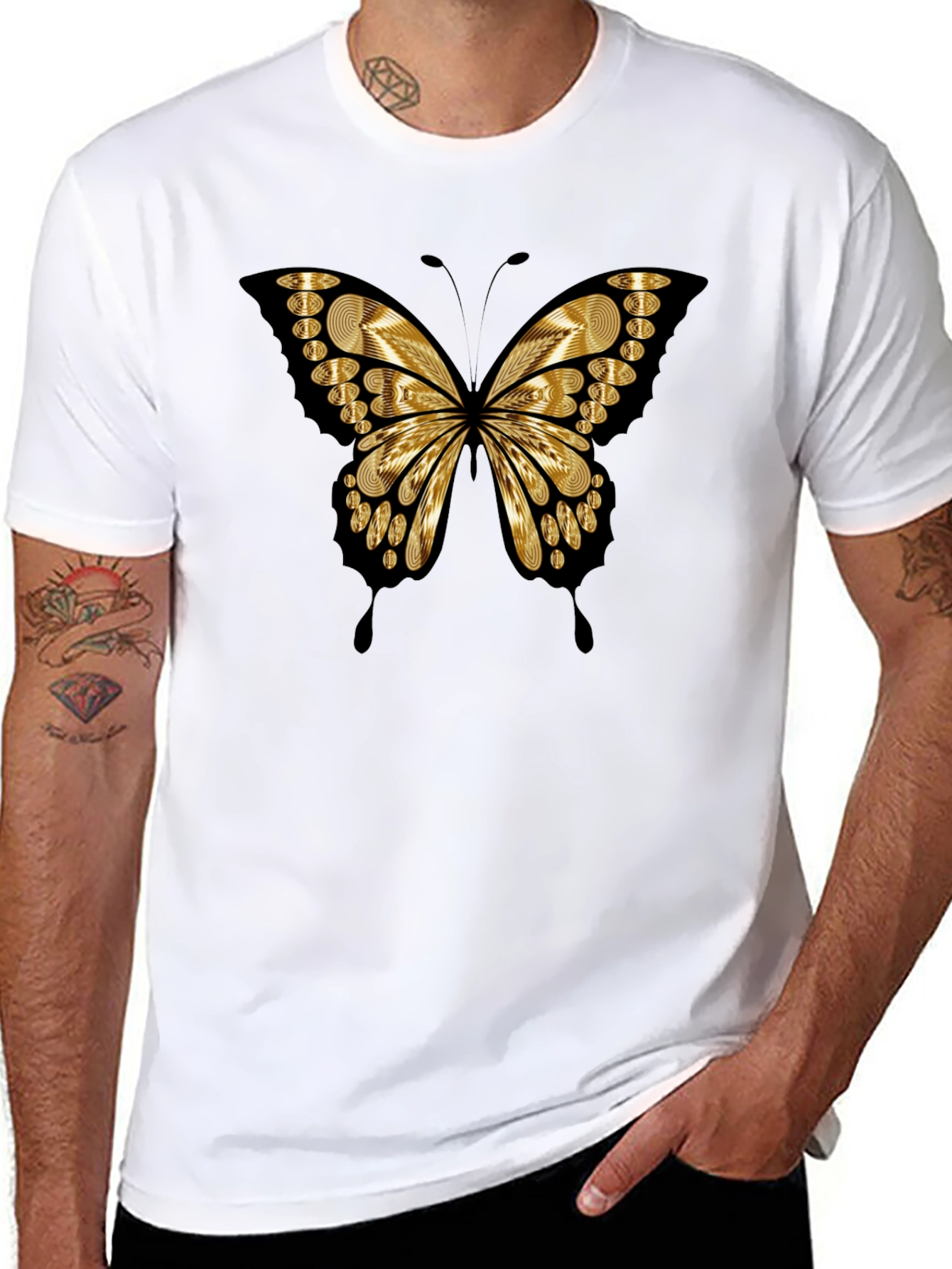 Butterfly Print Black Casual Tee