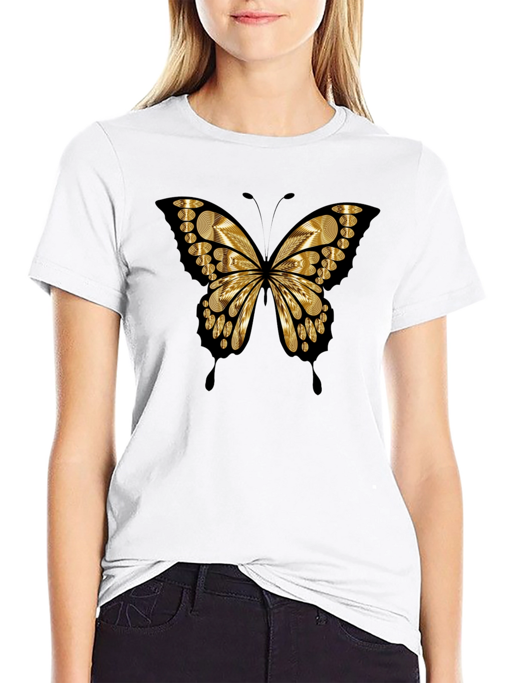 Butterfly Print Black Casual Tee
