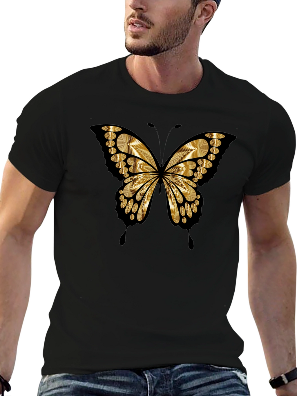 Butterfly Print Black Casual Tee