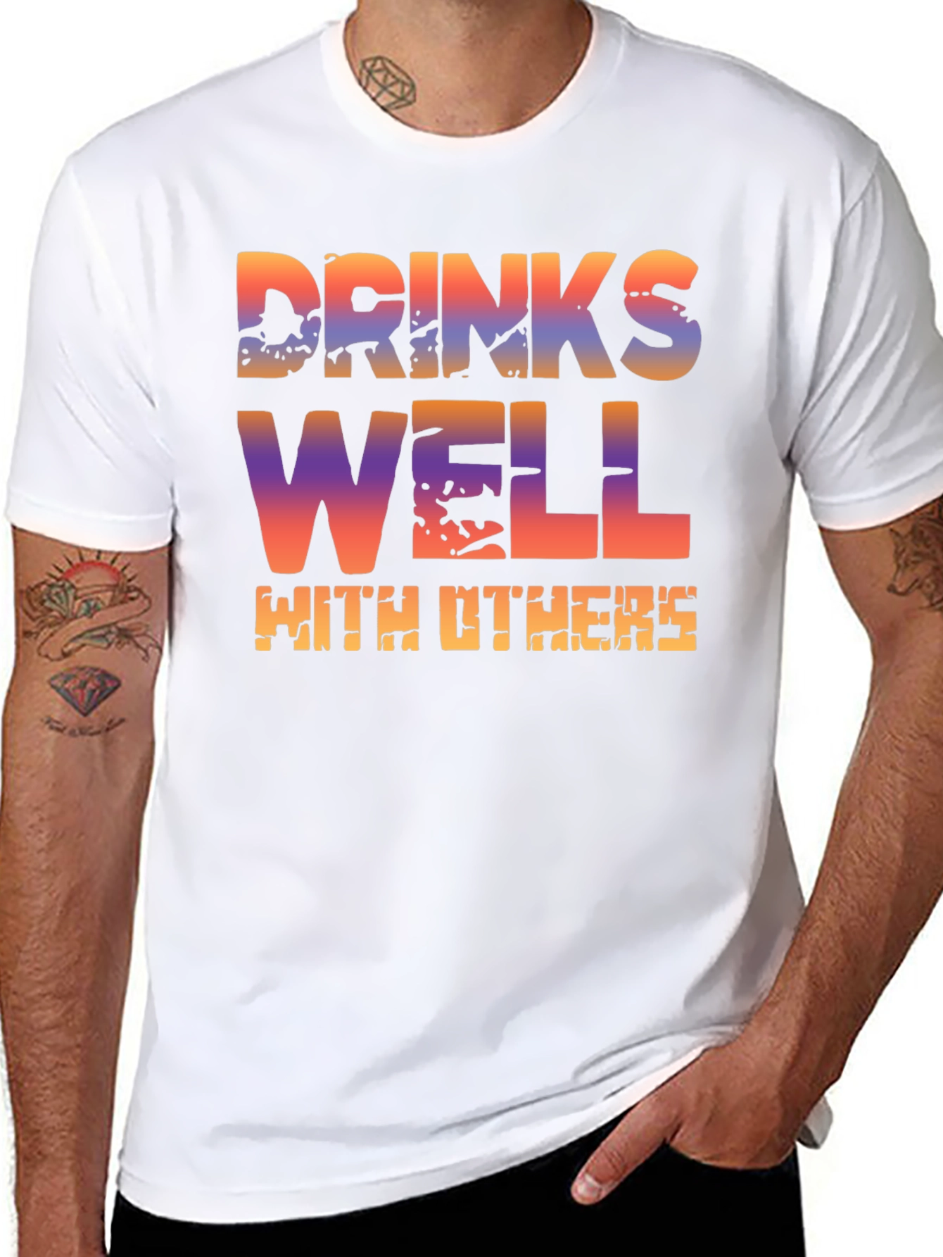 Drinks Well With Others T-Shirt - Novelty Graphic Tee