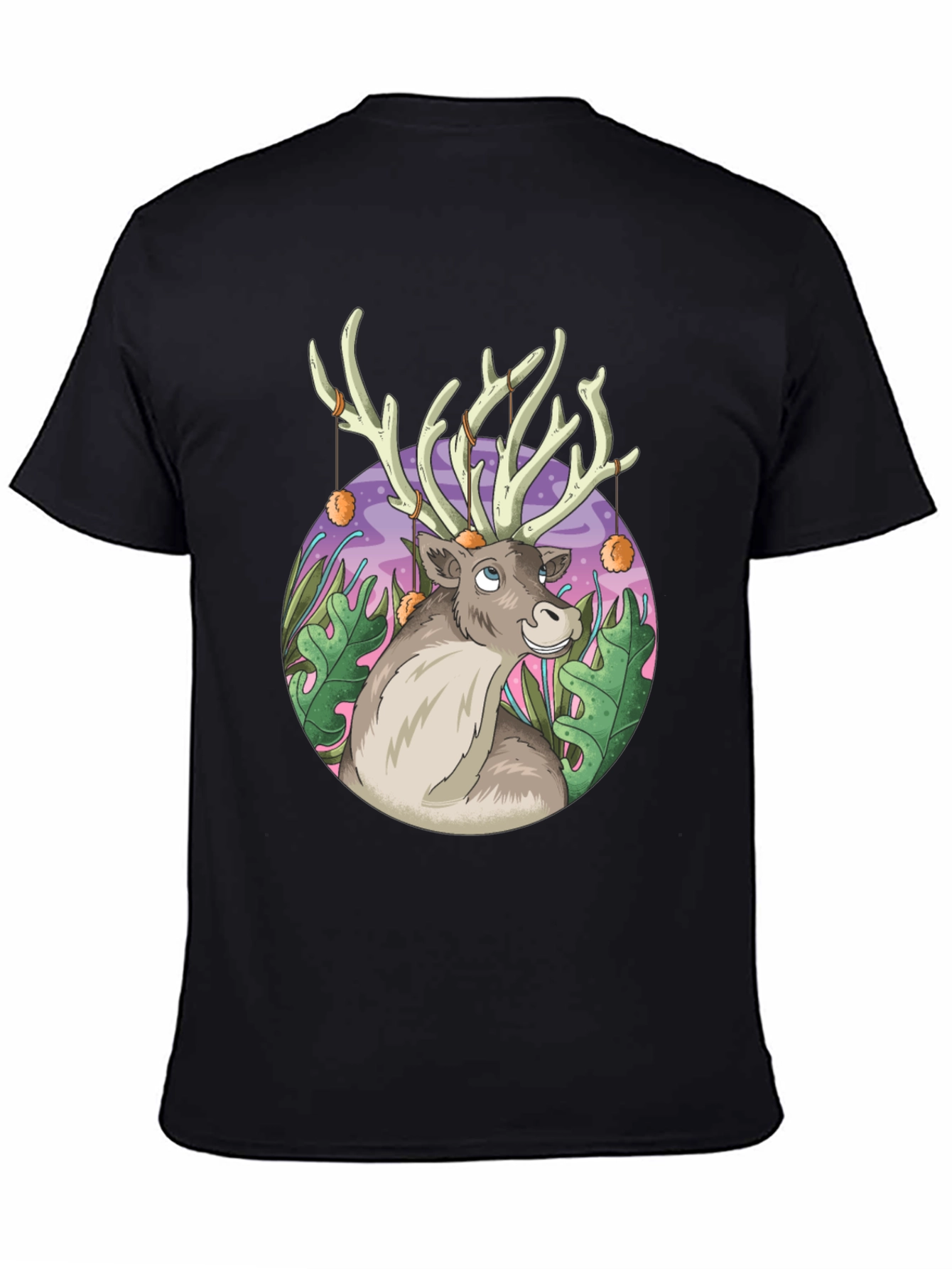 Reindeer Graphic Tee - Black Cotton Casual Top