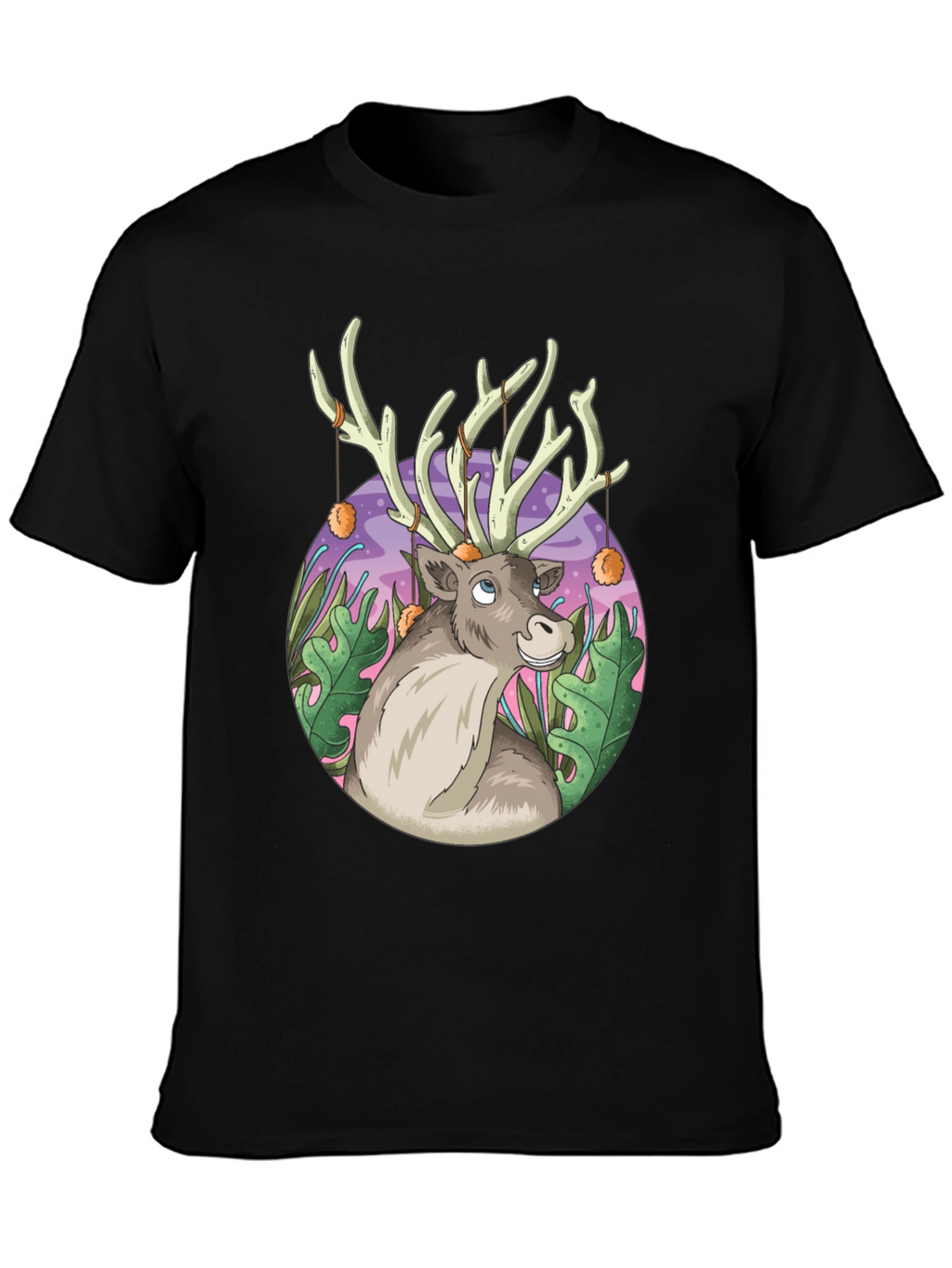 Reindeer Graphic Tee - Black Cotton Casual Top