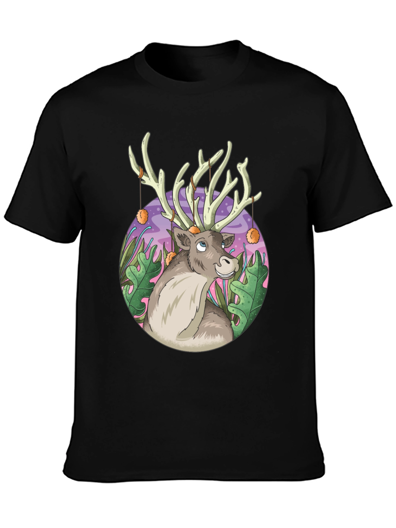 Reindeer Graphic Tee - Black Cotton Casual Top