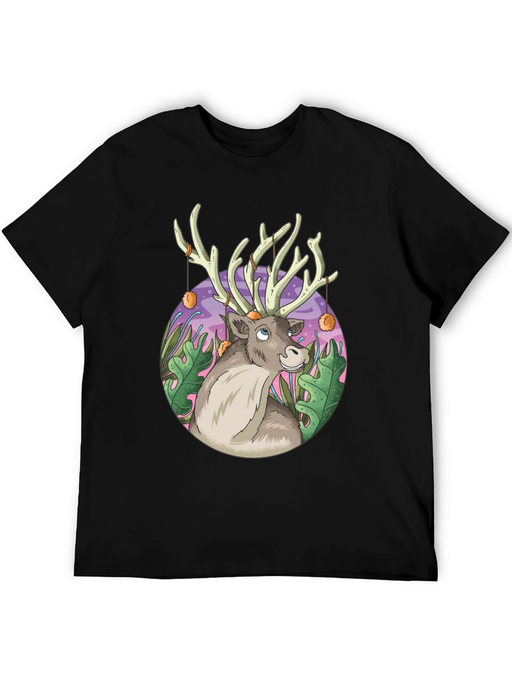 Reindeer Graphic Tee - Black Cotton Casual Top