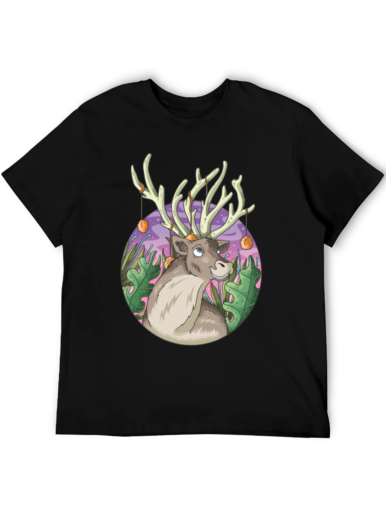 Reindeer Graphic Tee - Black Cotton Casual Top