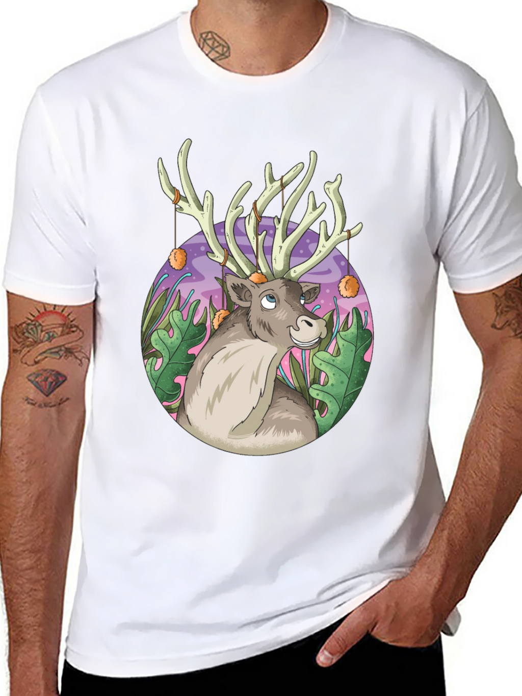 Reindeer Graphic Tee - Black Cotton Casual Top