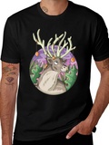 Reindeer Graphic Tee - Black Cotton Casual Top