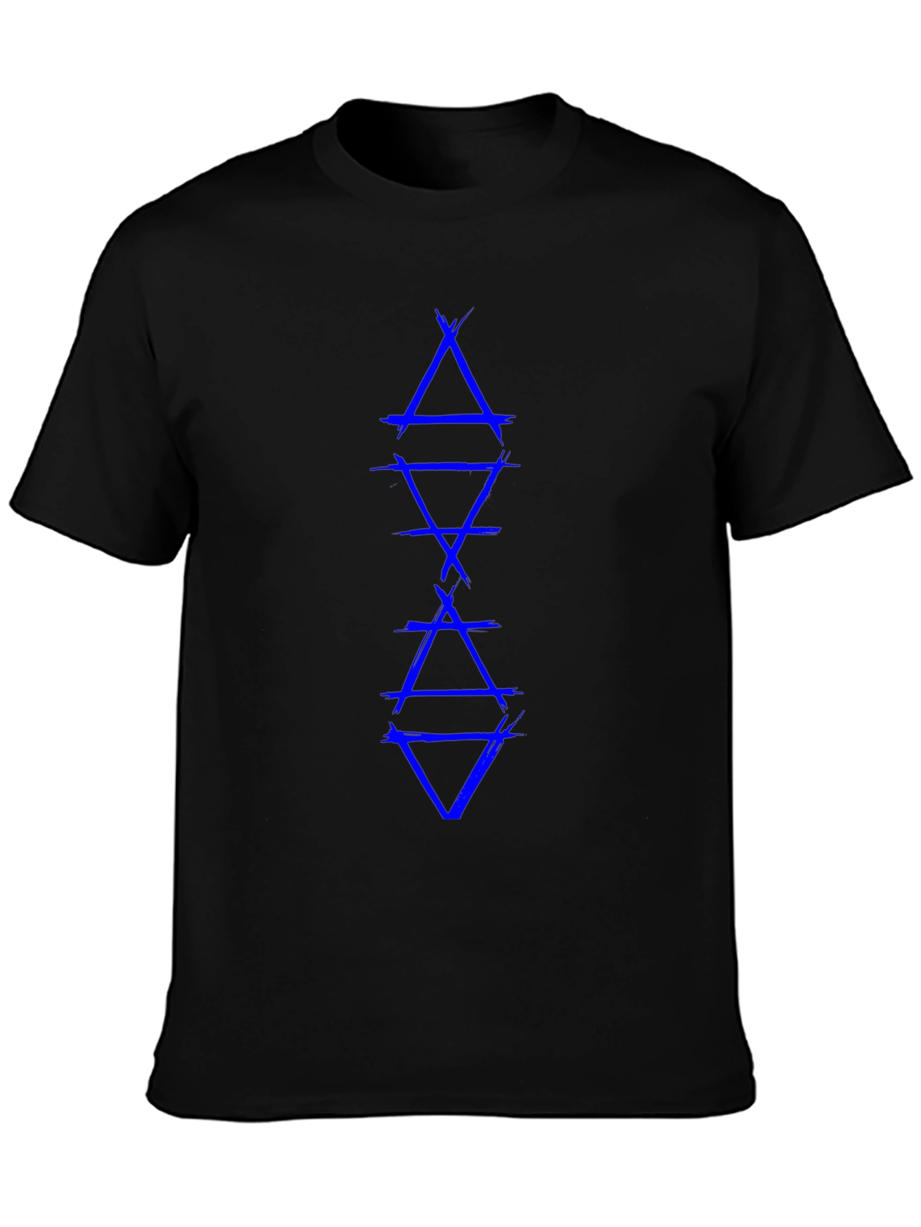 Geometric Triangle Graphic Tee - Blue Design on Black