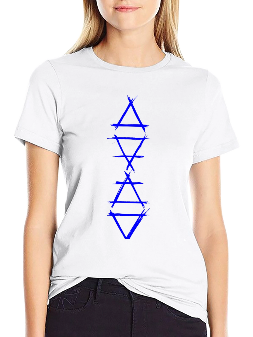 Geometric Triangle Graphic Tee - Blue Design on Black