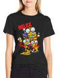 Relax Time Black T-Shirt Cartoon Print