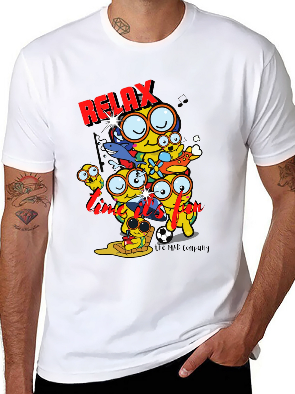 Relax Time Black T-Shirt Cartoon Print