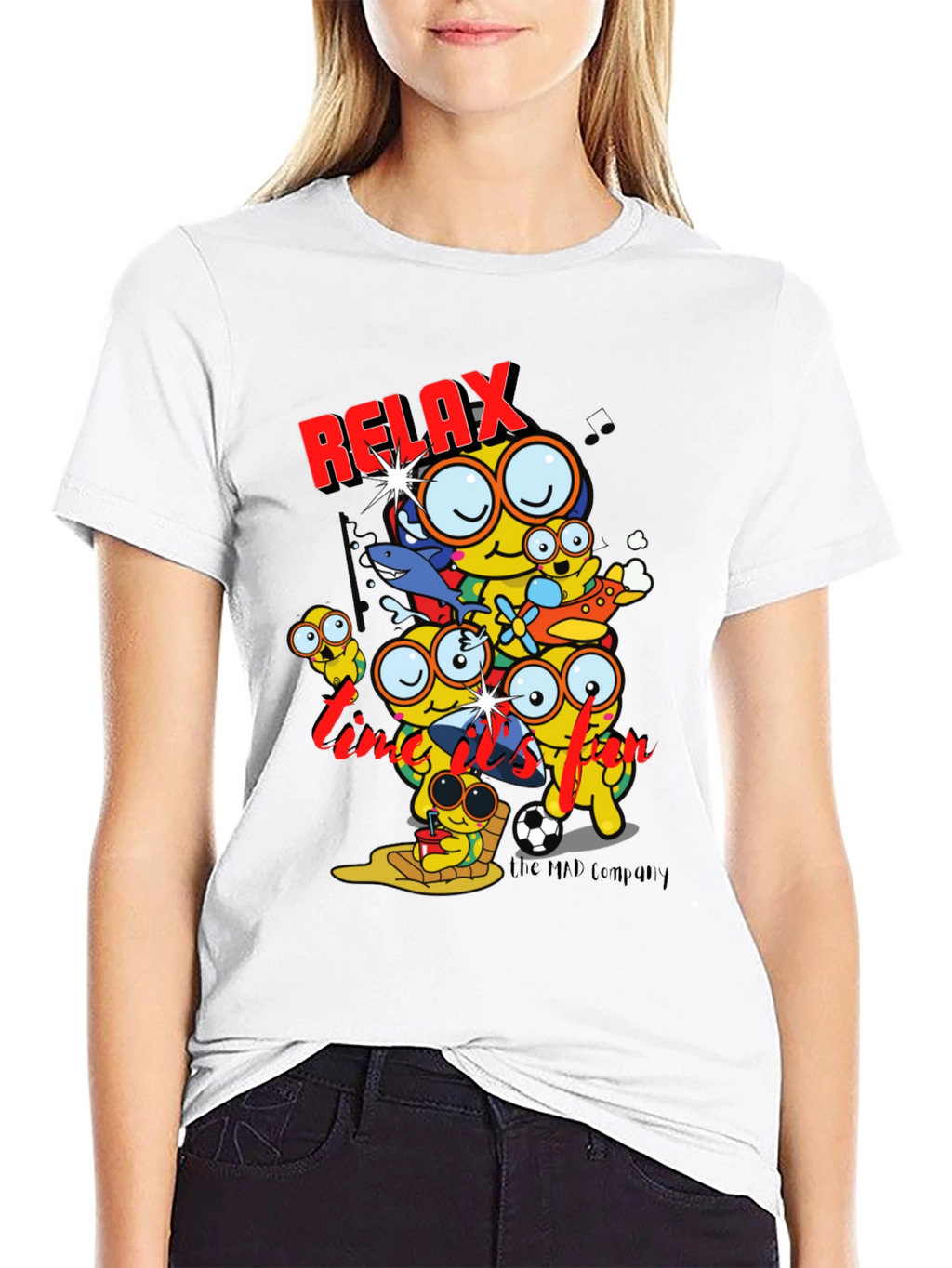 Relax Time Black T-Shirt Cartoon Print