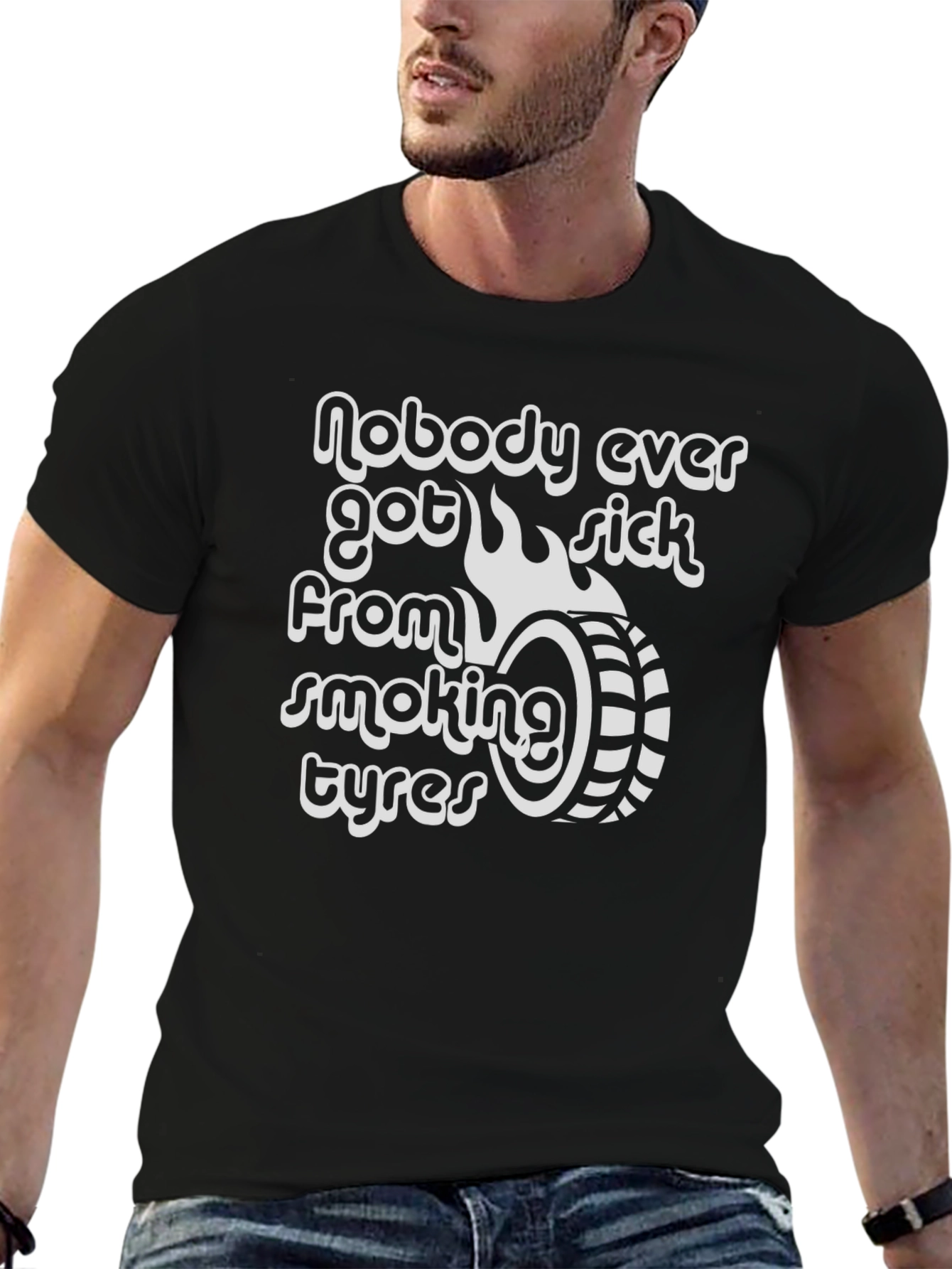 Smoking Tyres Graphic Tee - Black Cotton T-Shirt