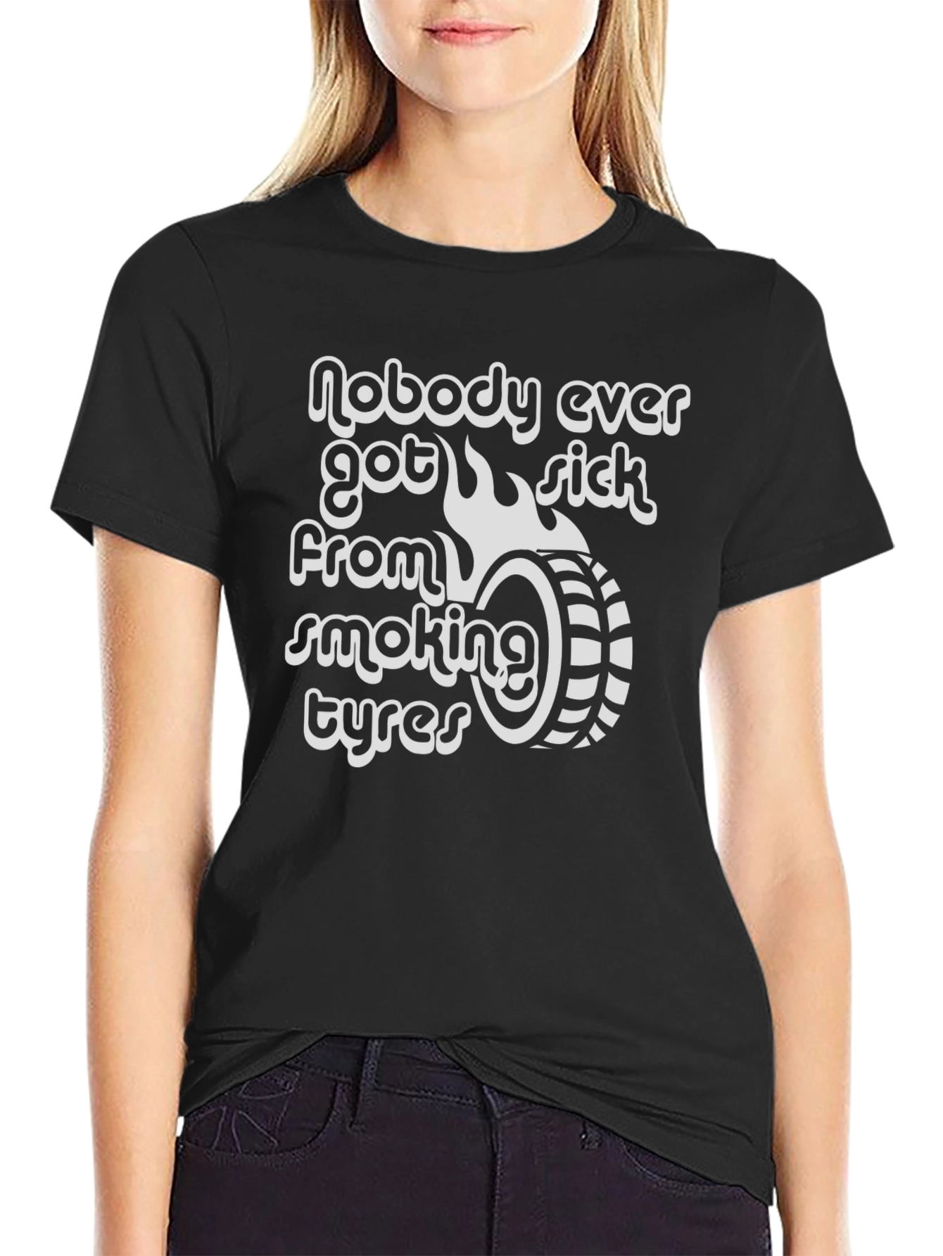 Smoking Tyres Graphic Tee - Black Cotton T-Shirt