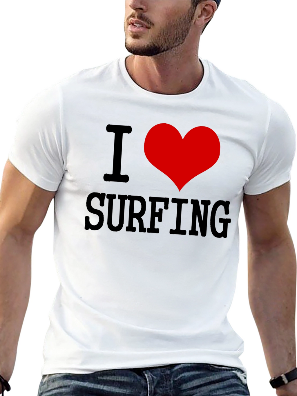 I Love Surfing Black Graphic Tee