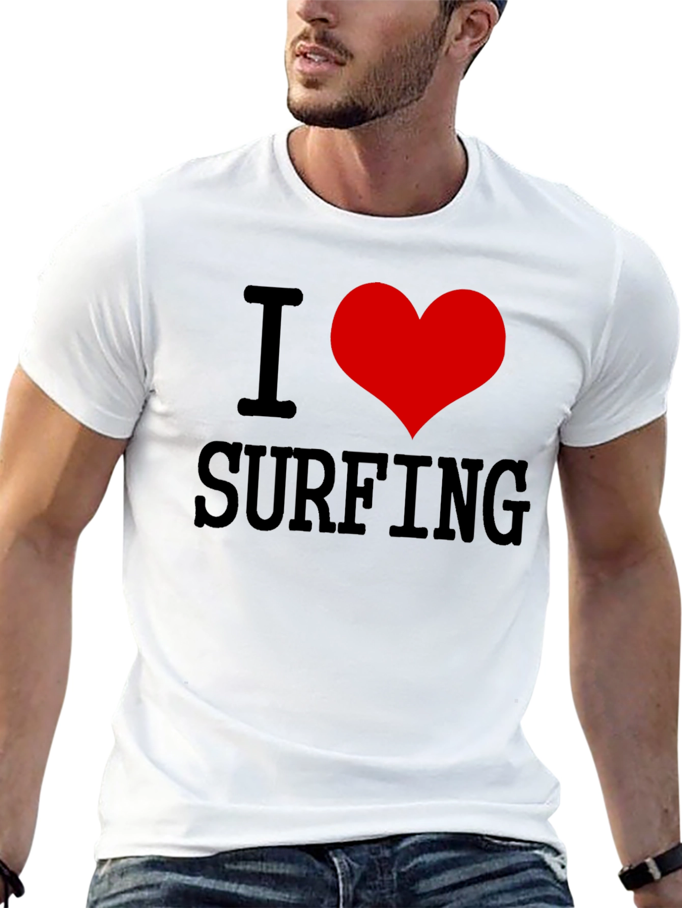 I Love Surfing Black Graphic Tee