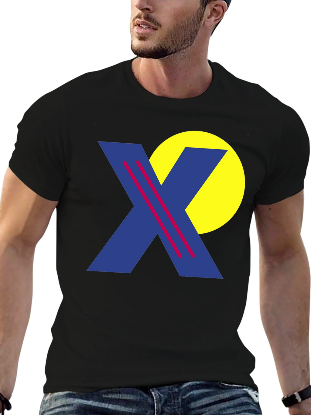 Retro Graphic Tee - Blue X & Yellow Circle