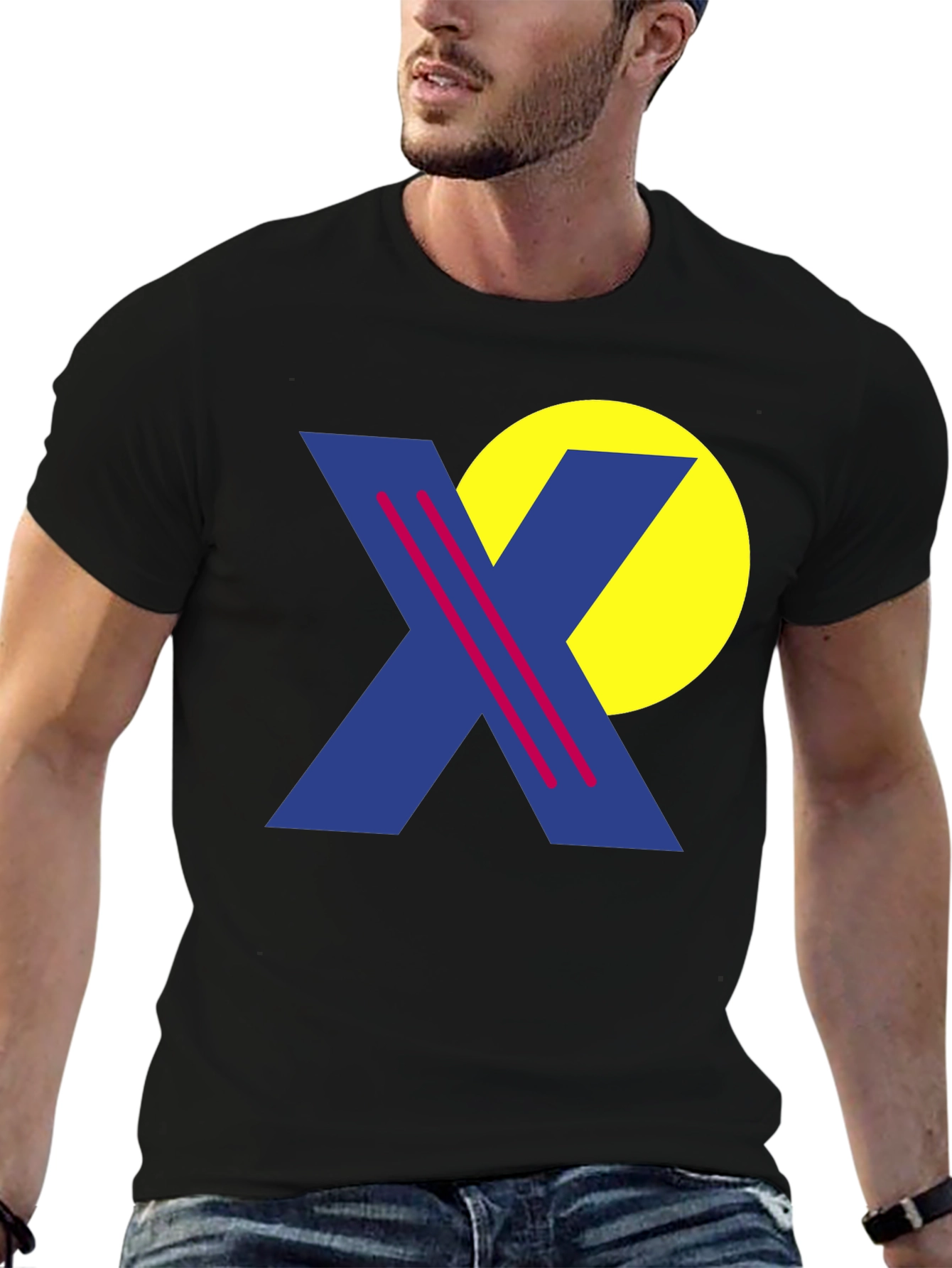Retro Graphic Tee - Blue X & Yellow Circle